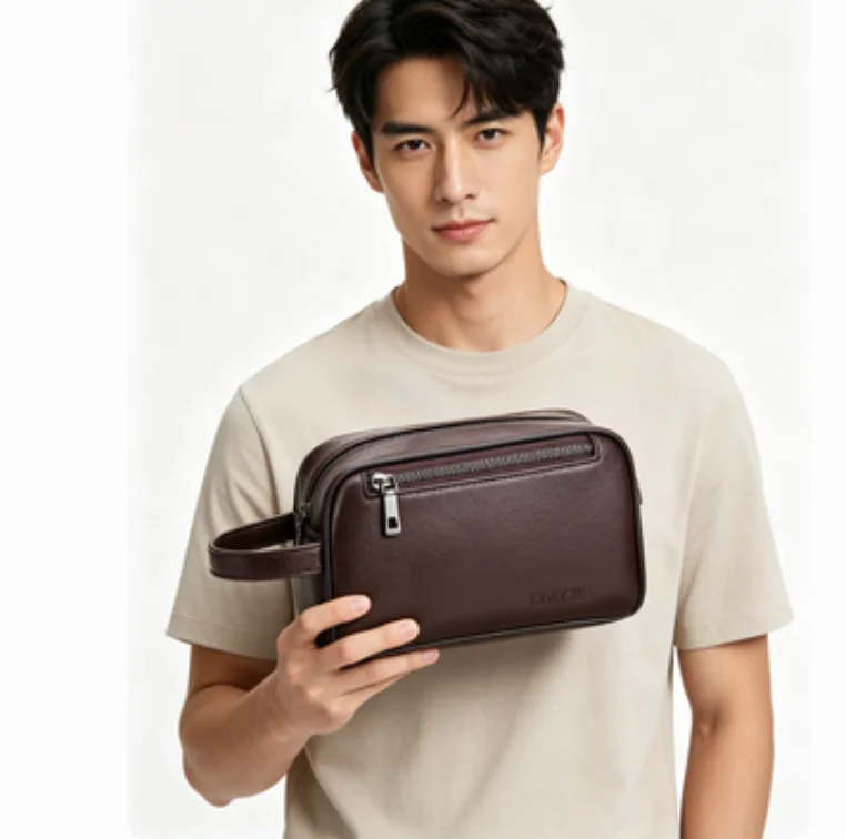 High Quality Top Layer Cowhide Double Zipper Men's Handbag Wallet Card Bag Password Lock Buckle bags For Men Sacoche Homme сумка