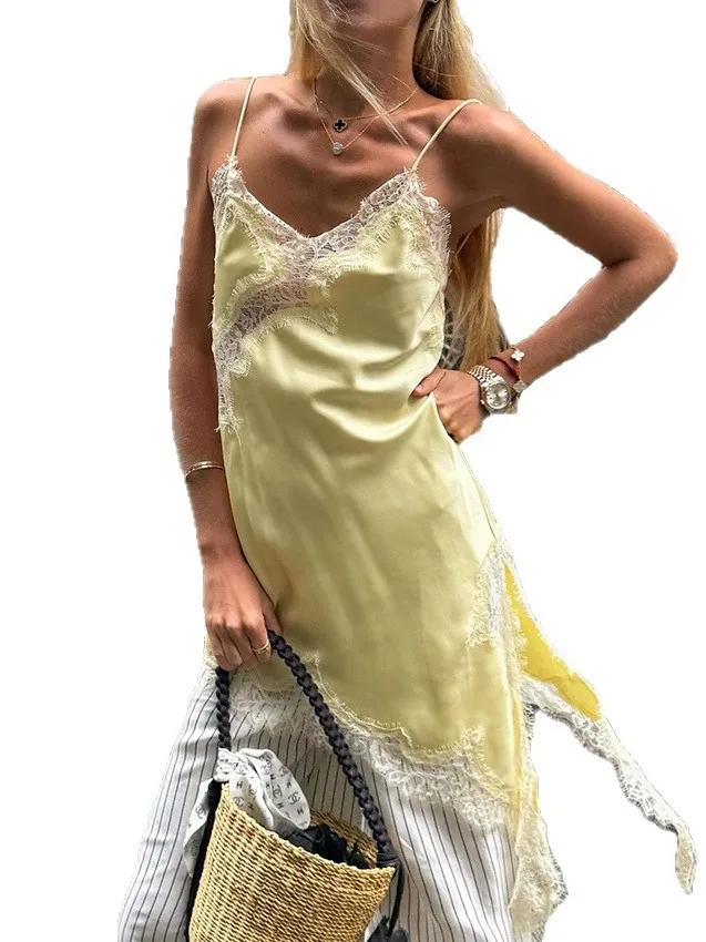 2025 Autunno Inverno Nuovo Sle Lace Slit Design Sensation Dr Superficie in raso Csole Dr Vita alta Lunghezza caviglia Abbigliamento casual