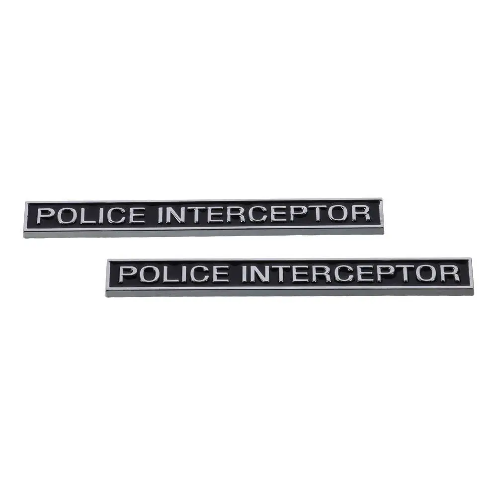 2pcs 5.1inch Police Interceptor Emblem Zinc alloy Black Car Rear Trunk Sticker Decals Letter Style Auto Body Stickers Decor