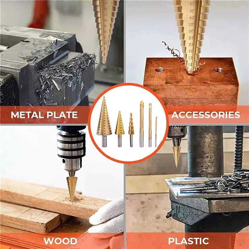 HSS Steel Titanium Step Drill Bit Set 4-12/20/32mm Metal Hole Cutter Wood Cone Core Drilling Hole Saw Tool Twist Saw Drill Kit