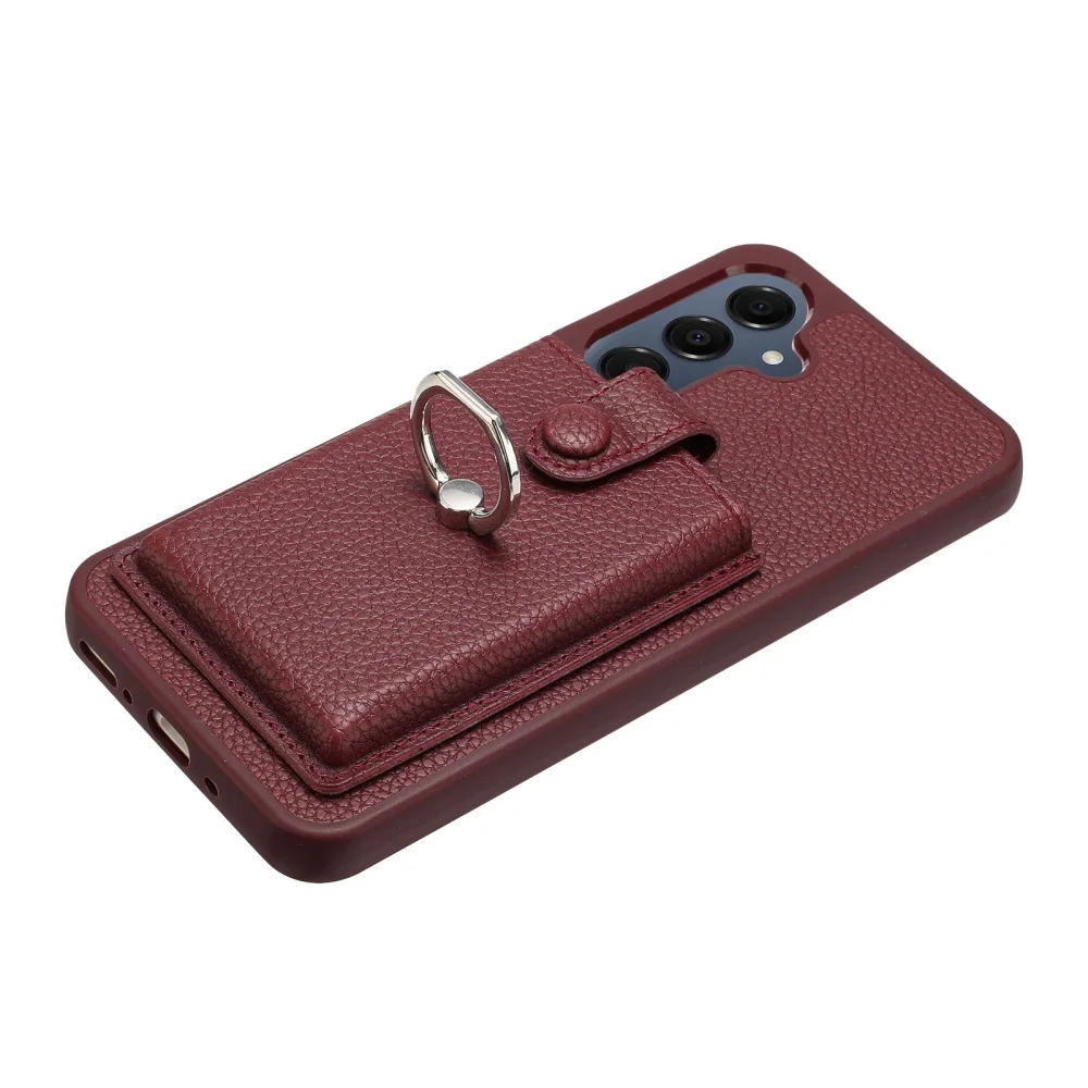 Luxury Card Slot Ring Holder Leather Phone Case For Samsung S25 S24 S26 Ultra S23 S22 S21 Plus FE A55 A36 A16 Shockproof Cover