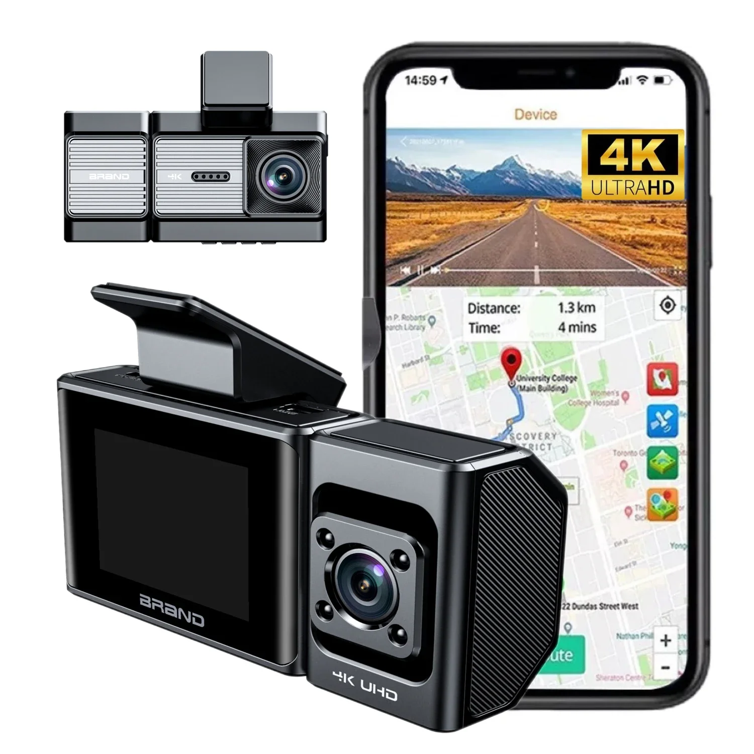 Cheapest 3 camera car dvr 4K Single 2160p Front and Inside Cabin Infrared Night Vision recorder WiFi Car Taxi dash cam