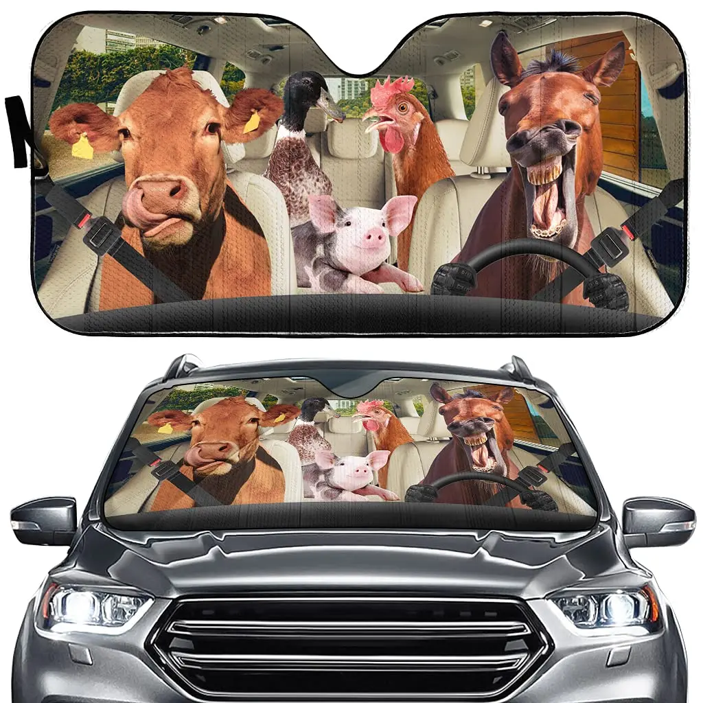 

cow horse driving car windshield visor, pig rooster personalized foldable sun visor protector, duck sun visor for car truck