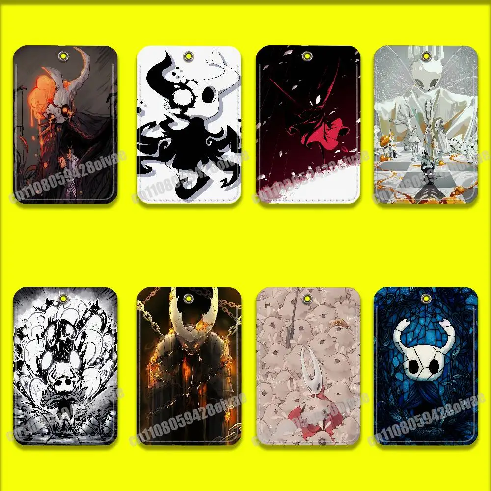 

H-Hollow K-Knight Silksong For ID Clips Credit Bank Access Water Card Holder Cover PU Leather Keychain