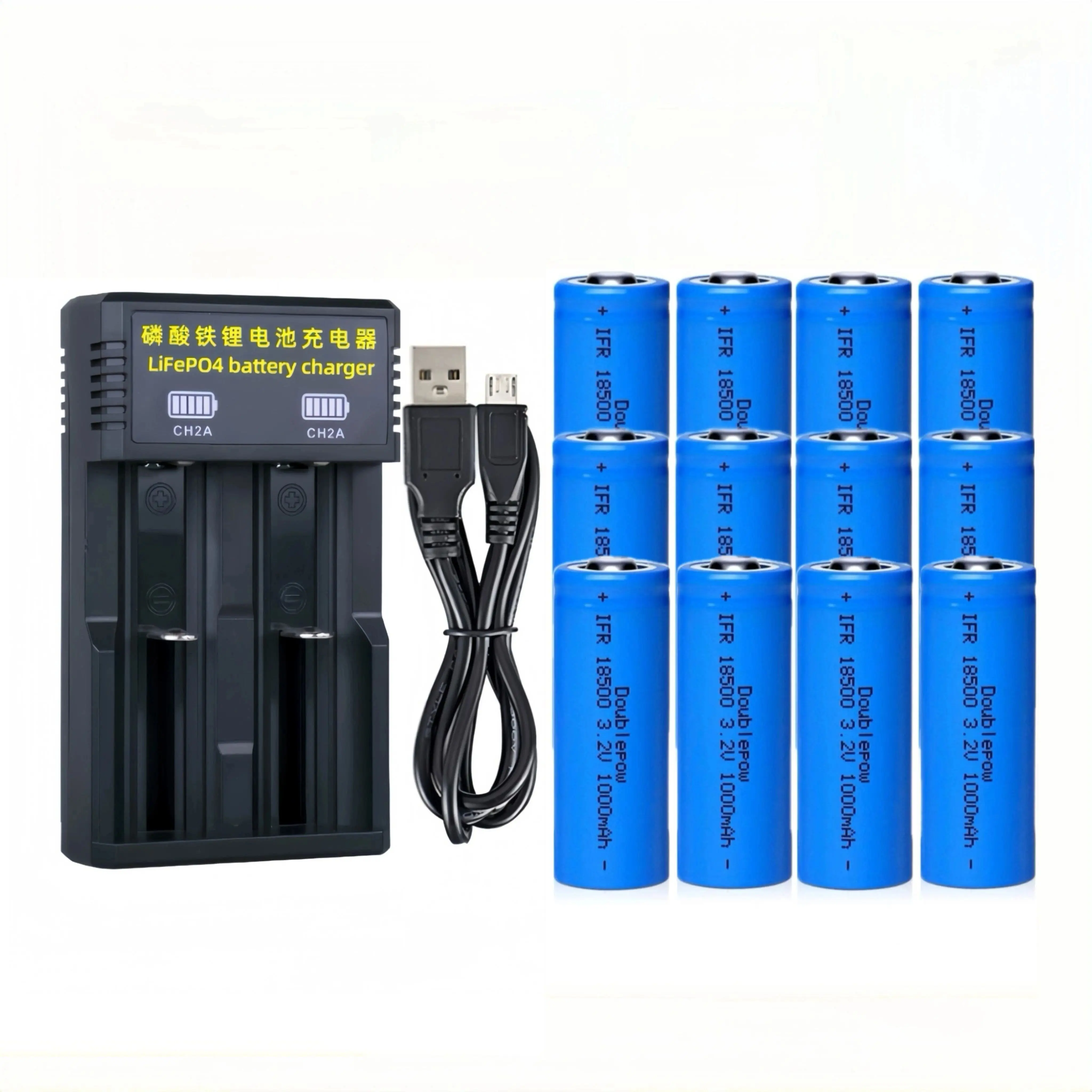 

12PCS 18500 LiFePO4 battery 3.2V 1000mAh LiFePO4 Battery Charger for Shaver Flashlight Electric mosquito swatter Wireless mouse