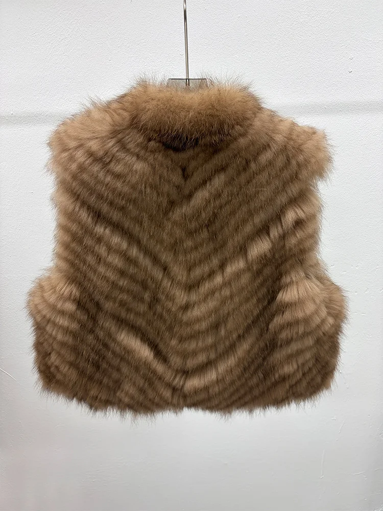 2026 Autumn Winter Warm Women Natural Real Fox Fur Vest Coat  Fur Strip Sewed Toghter Waistcoat Female Jacket Outwear