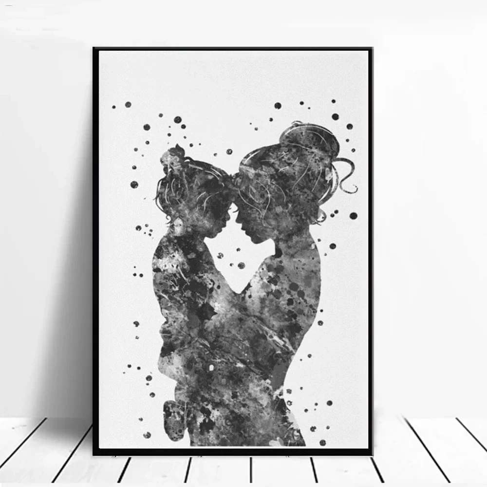 Mother and Daughter Wall Art Canvas Painting Nordic Minimalist Posters Prints for Bedroom Living Room Home Decoration