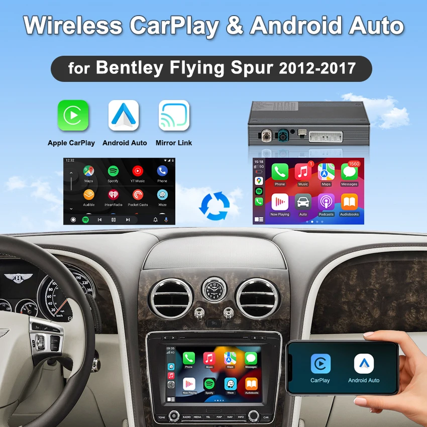 

Wireless CarPlay Android Auto Adapter for Bentley Flying Spur 2012-2017 Plug & Play Mirror Link GPS Navigation DVD OEM Controls