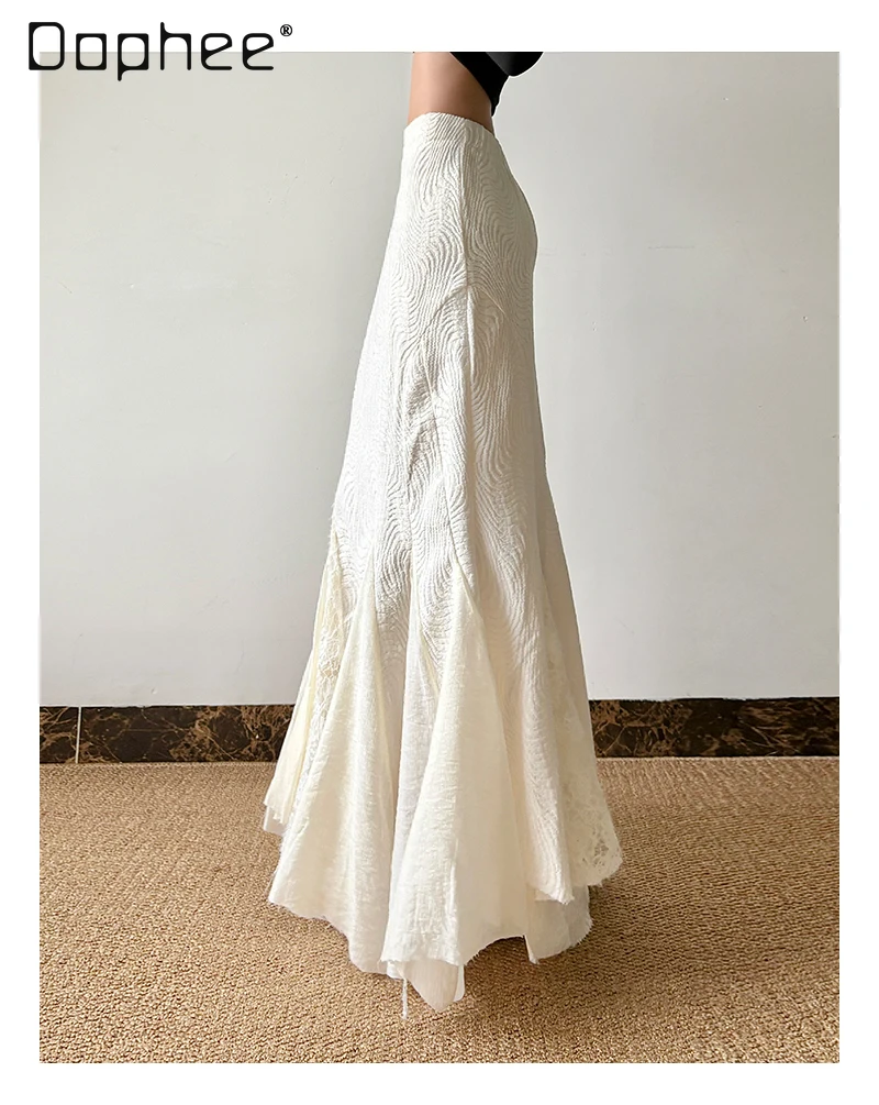 Temperamento francês renda emenda oco saia feminina verão nova cintura alta fishtail saia ins spice girl y2k saias de comprimento médio