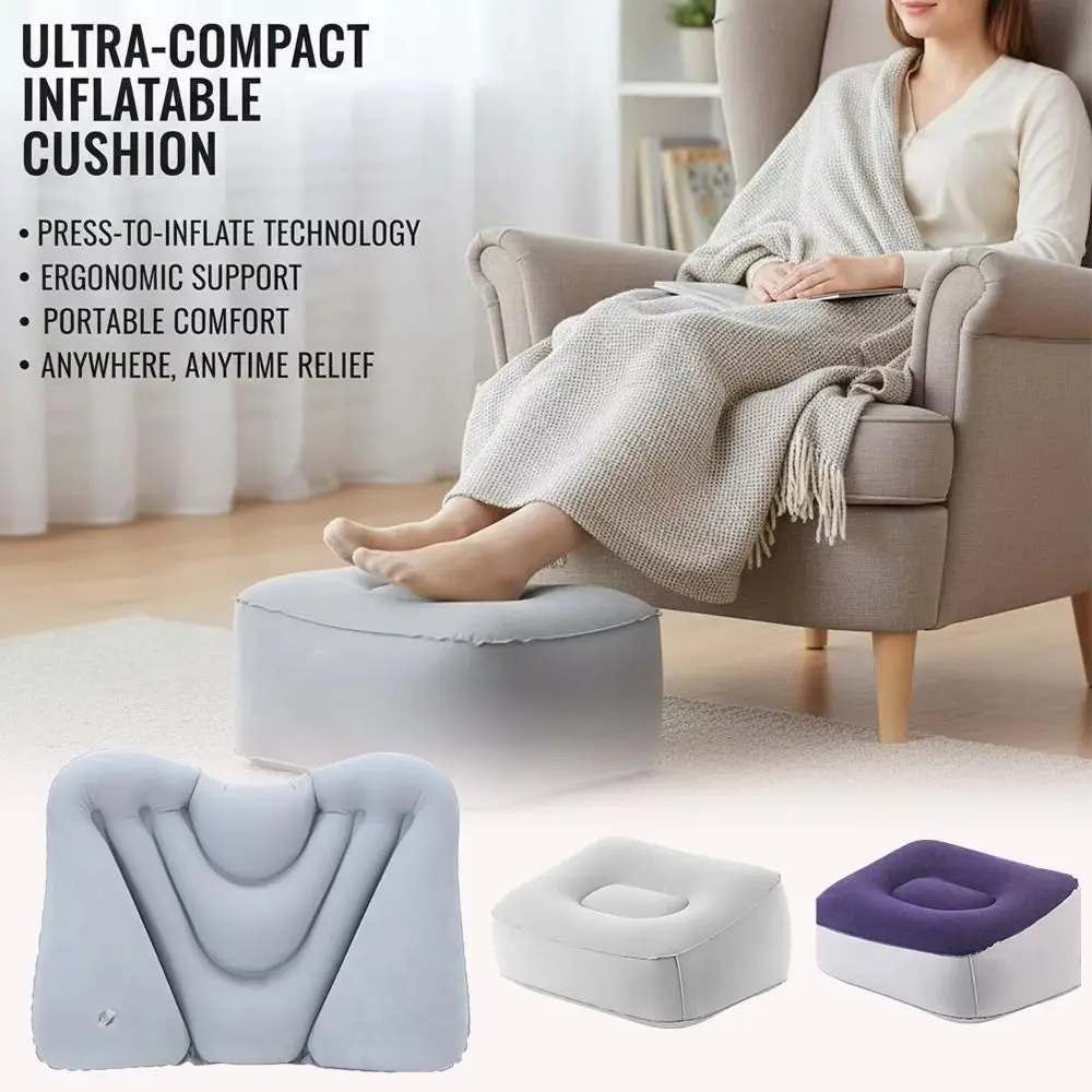 Press-to-Inflate Inflatable Booster Seat Foldable Waterproof Portable Foot Rest Fabric Leg Up Support Travel Press Leg Stool