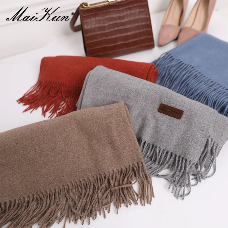 Maikun Scarf For Women Autumn And Winter New Solid Color Cashmere Warm Thickened Wool Scarf Shawl Dual-use Unisex Shawl Bufandas