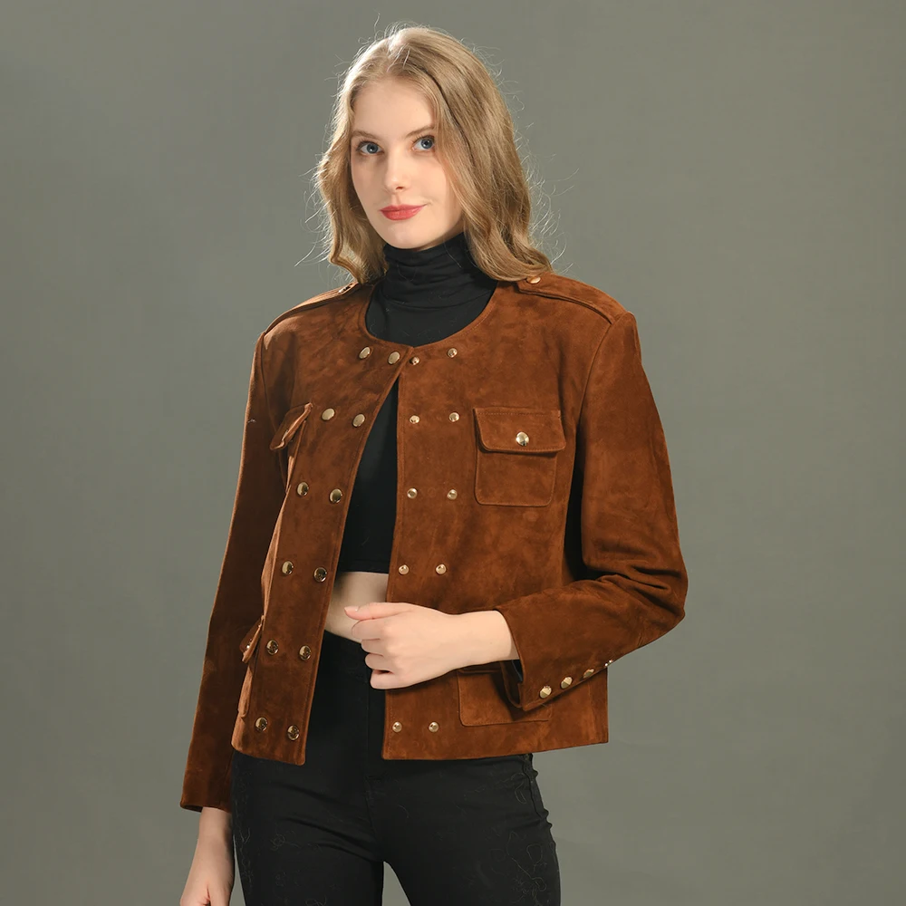 

Jaxmonoy укороченное пальто из натуральной замши для женщин, женская модная куртка из натуральной кожи, осень 2021, Новое поступление, женские куртки