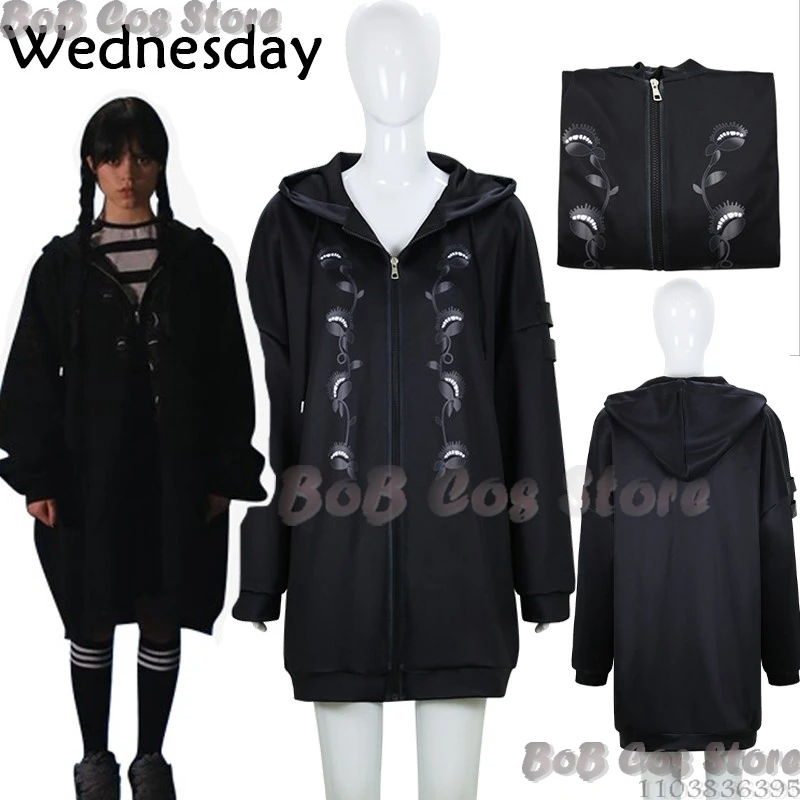 Wednesday Daily LOOK Cosplay Costume Outfit Fantasy Uniform Black Coat Halloween Carnival Suit Hoodie Jacket Women Men Roleplay