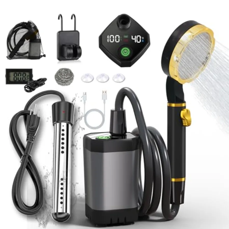 

Portable Shower for Camping with Immersion Water Heater 6000mAh Rechargeable Camping Shower with Intelligent LED Display Outdoo