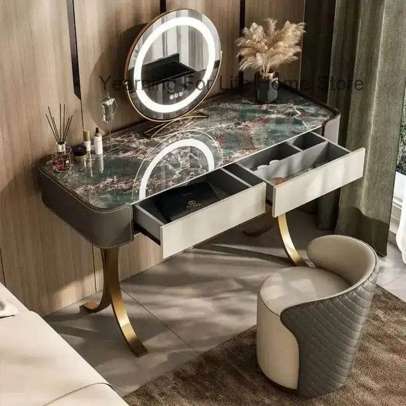 

Luxury Design Organizers Storage Dressing Table Rock Slab Tabletop Nordic Gray Drawer Girls Dressers Classic Bedroom Furniture