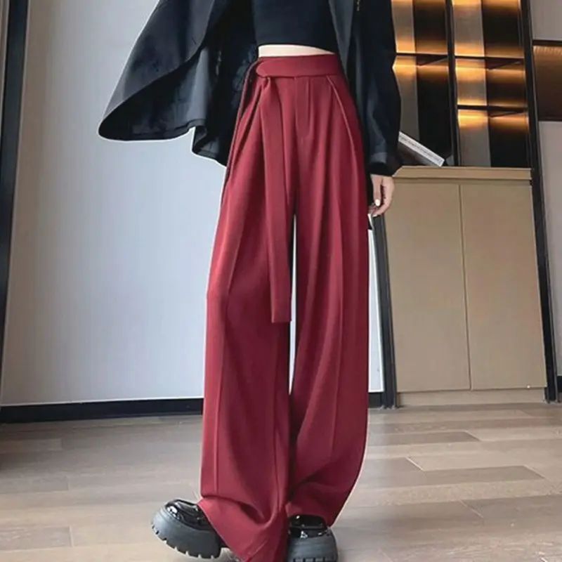 2024 Spring and Autumn New Red Irregular  Design Sense New Chinese High Waist Wide Leg Pants Slim Fit