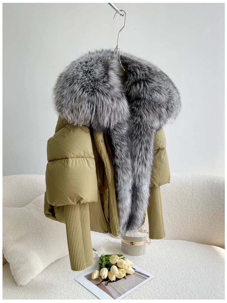 2026 Winter Real Fox Fur Collar White Duck Down Padded Down Jacket Regular Fashion Warm Big Fur Collar Women's Coat
