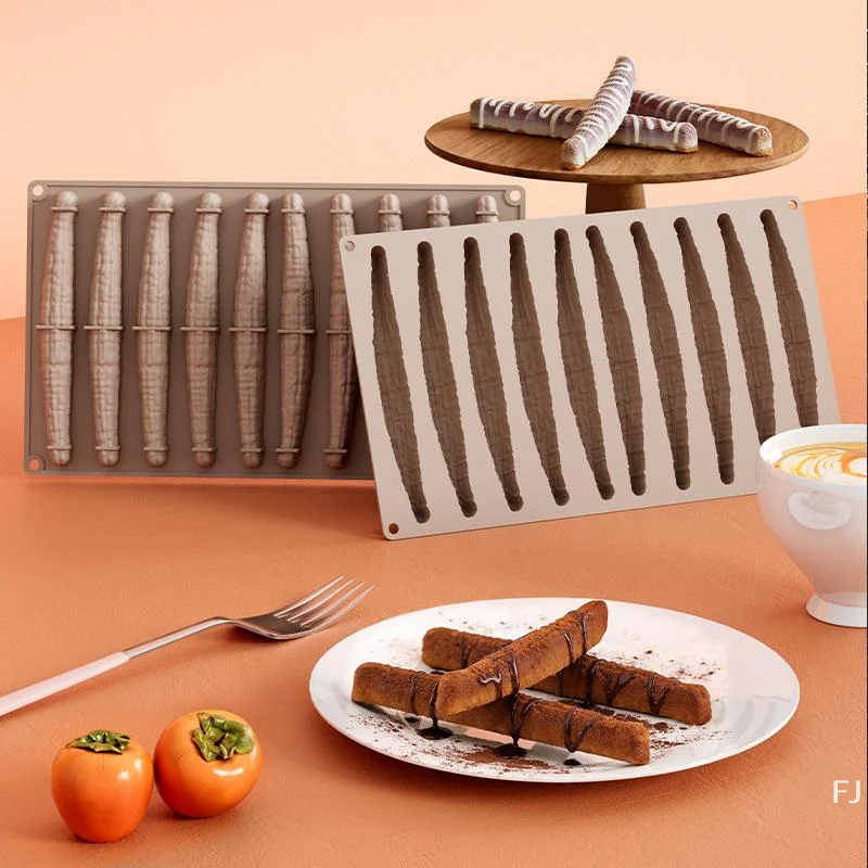 [YU]10-Cell Vanilla Pod Design Silicone Chocolate Mould Food Grade Silicone Cake Mold Kitchen Bakeware Dessert Baking Tools