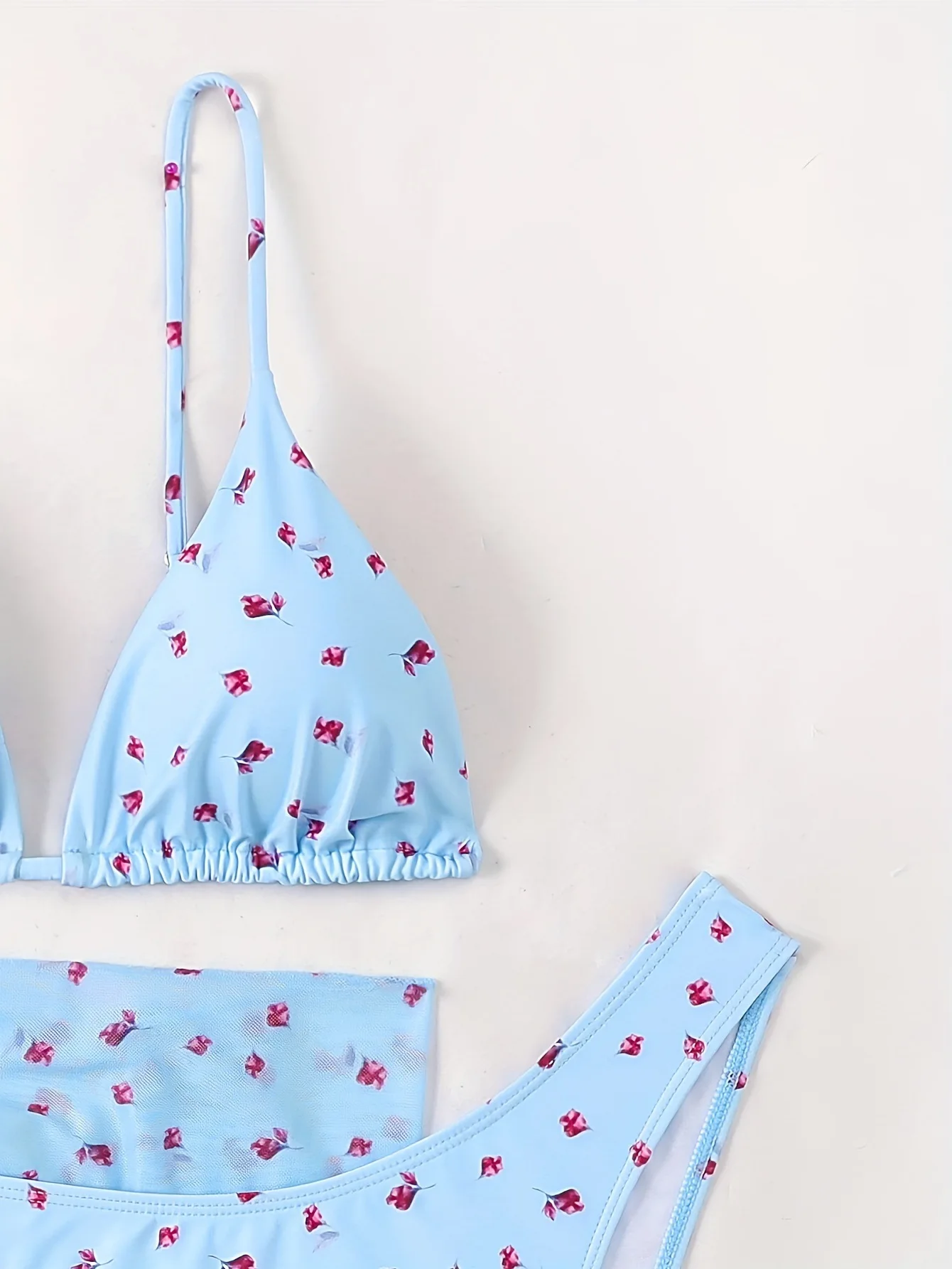Conjuntos de biquínis sexy com estampa floral azul, 3 peças com capa de malha, saia, roupa de banho, roupa de praia, biquini tankini