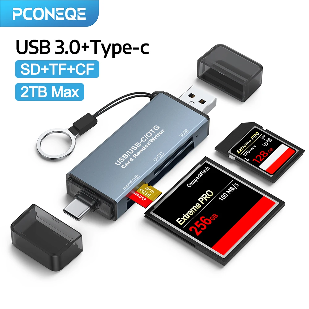 

Устройство чтения карт PCONEQE USB3.0 USB-C Устройство чтения карт SD Micro SD для портативного компьютера Устройство чтения смарт-карт памяти Адаптер для чтения карт SD