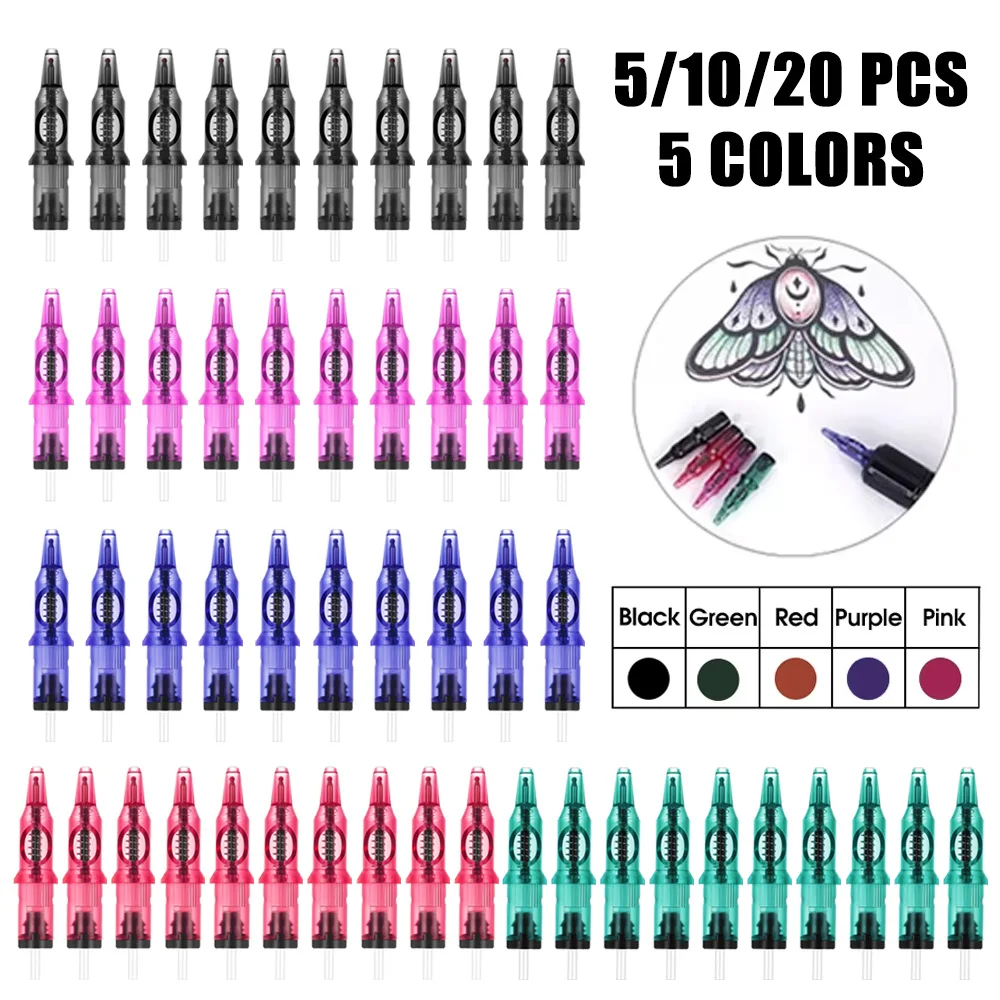 

20/10/5pcs Tattoo Cartridge Needles Ballpoint 5 Colors Practice Drawing for Beginner PMU Tattoo Pen Grip Cartridge Needles