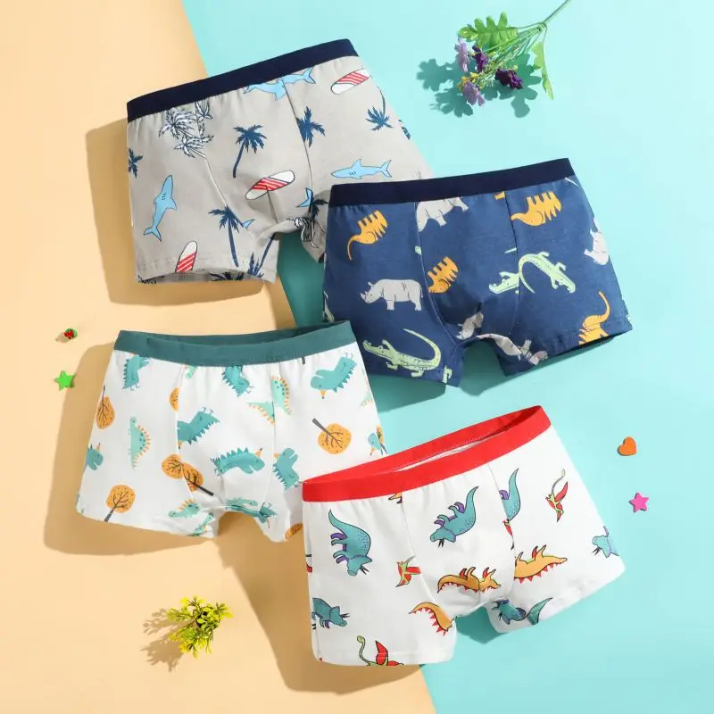 4pcs/Lot Boys Boxer Briefs Kids Cotton Underwear Baby Boy Underpants Teenager Cartoon Print Soft Children Panties 2-15Y 2023 New