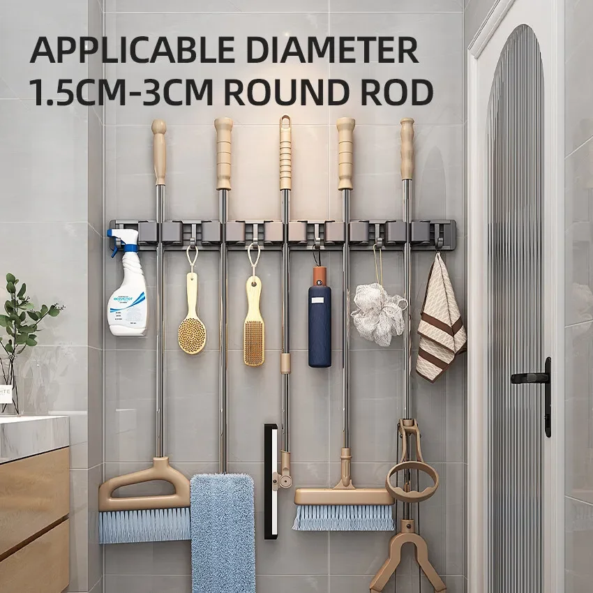 

Toilet Kitchen Storage Rack Mop Clip Rack Artifact Mop Wall Clip Broom Mop Hook Buckle Home Accessories