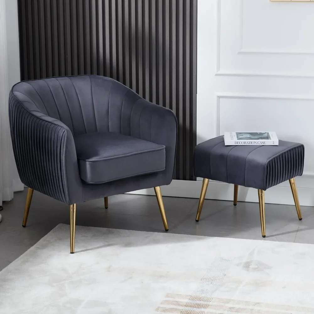 

Upholstered Arm Chair Velvet Sofa Chair with Ottoman Footrest for Living Room Bedroom Reading Room Apartment Office