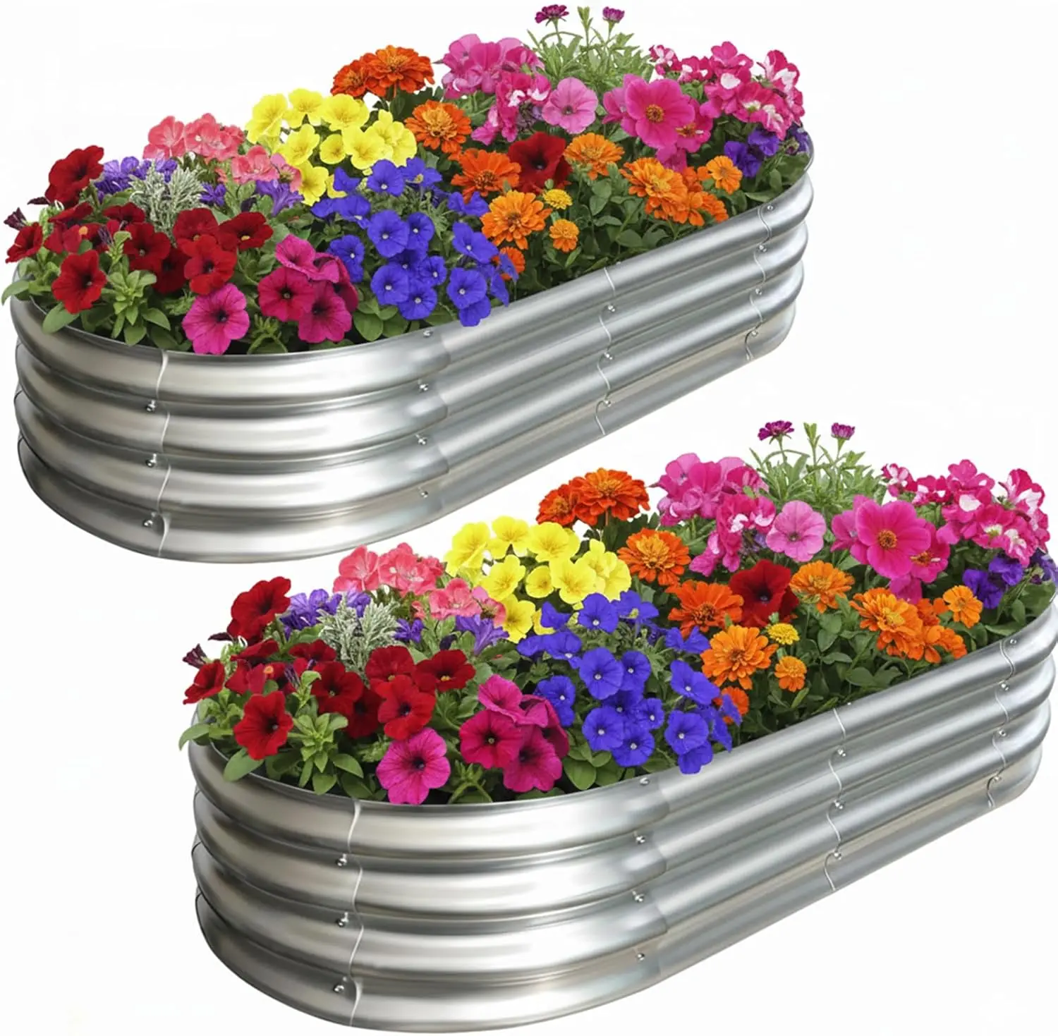 

Овальная металлическая приподнятая грядка 4x2x1 фута с защитным бортиком, устойчивая к ржавчине, для овощей (2 шт.)