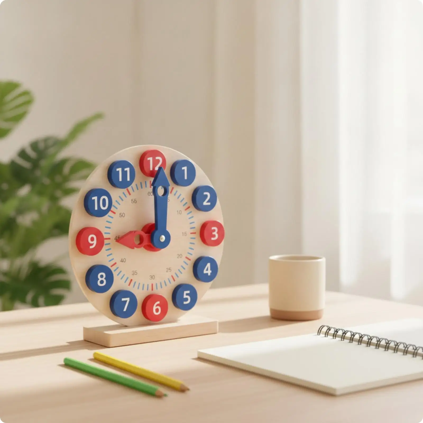Wooden Time Teaching Clock for Children with Numbered Dial and Cutout Hands Classroom Learning