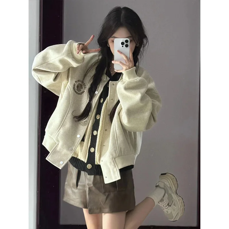 

American baseball uniform jacket for women spring and autumn 2025 new hot style early autumn small casual short jacket top