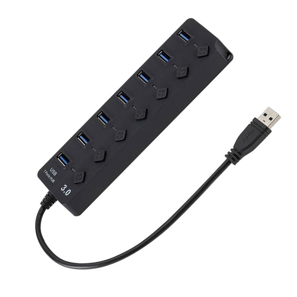 7 Ports USB Hub USB 3.0 Divider Independent Switch Built-in Protection for Laptop Pc Tablet Smart Phone Fast Data Transfer