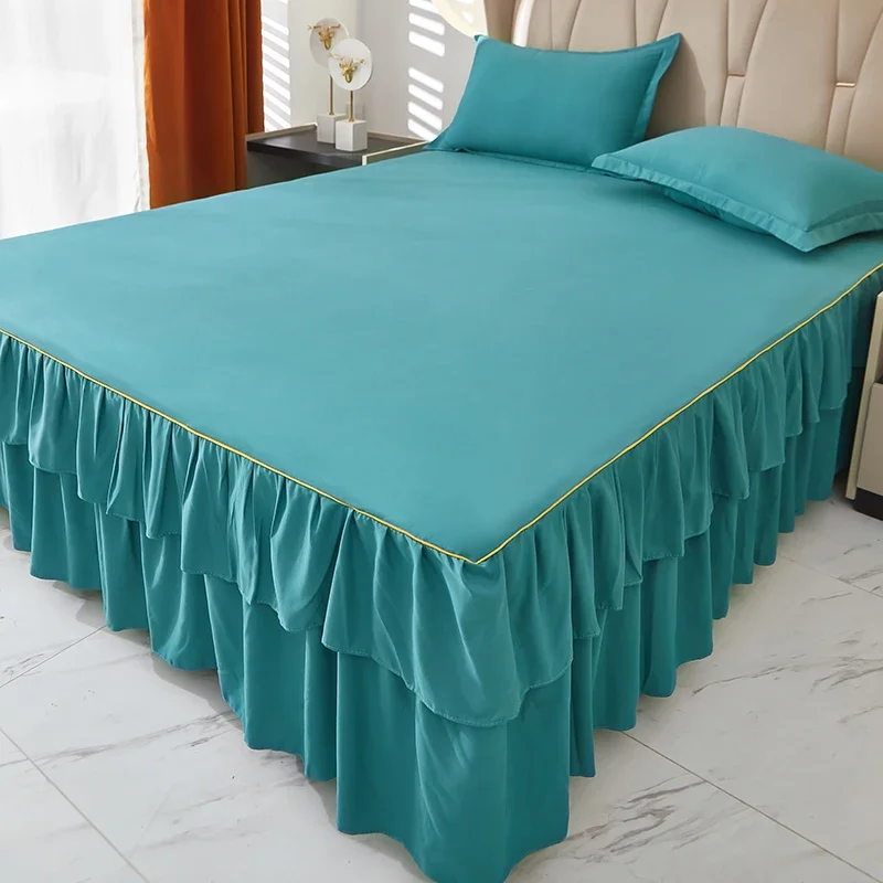 Solid Color Bed Skirt Skin-friendly Bed Cover Double Layered Skirt Bedspread Single Bed Linen покрывало (Pillowcase Need Order)