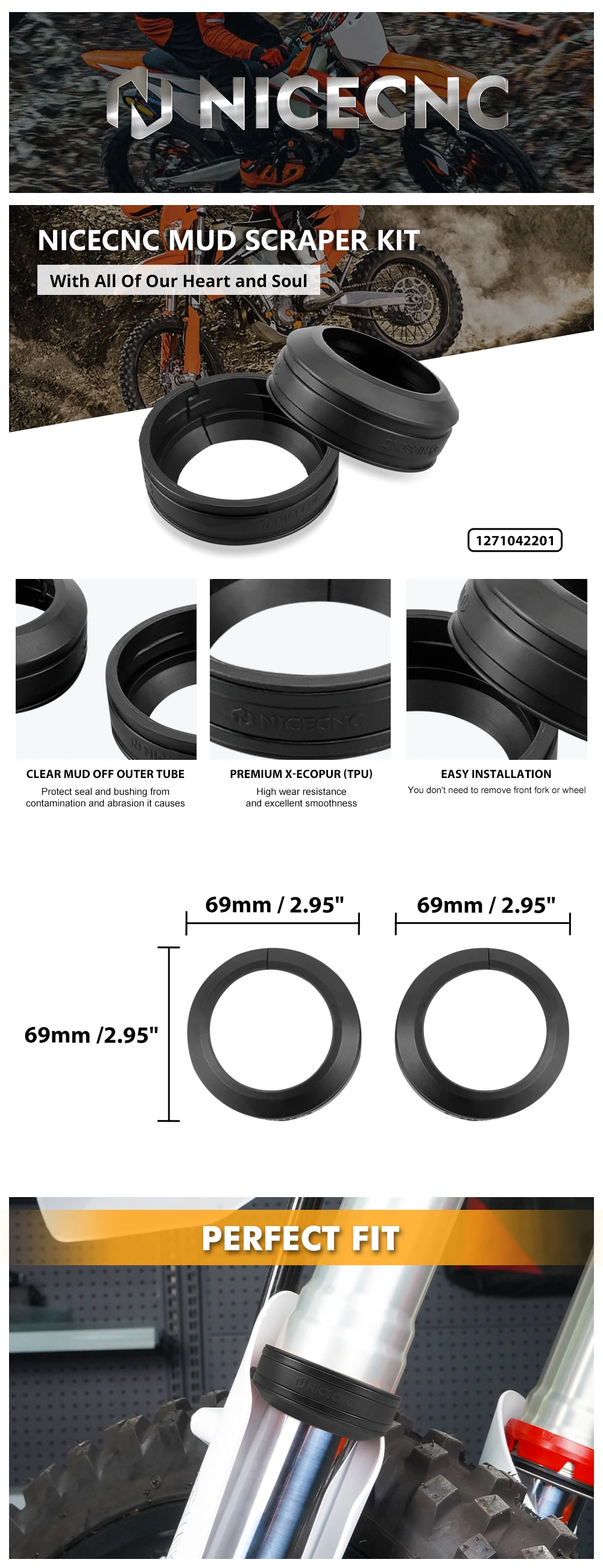 NICECNC Für 2004-2024 KTM EXC 300 EXC 250 125 SX 450SX-F 300XC-W 350EXC-F Gabelschutz Schmutzschutz Bremsleitungsführungs-Kit – Detail 2