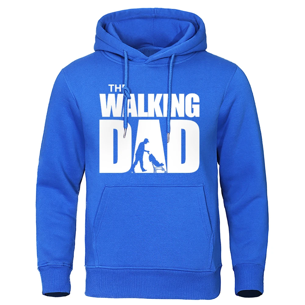 The Walking Dad Pushing The Stroller Printing Hoodies Mens Casual Fashion Tops Warm Fleece Sweatshirt Loose Autumn Male Hoody