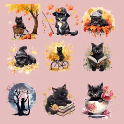 Black Cat Autumn dtf dtf transfers ready to press iron on heat transfer patches for clothing Heat Transfer On Clothes.