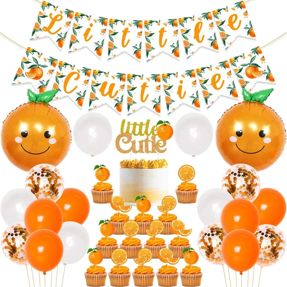 

Little Cutie Baby Shower Party Decorations Orange Citrus Foil Balloon Cupcake Toppers for Tangerine Theme Birthday Supplies