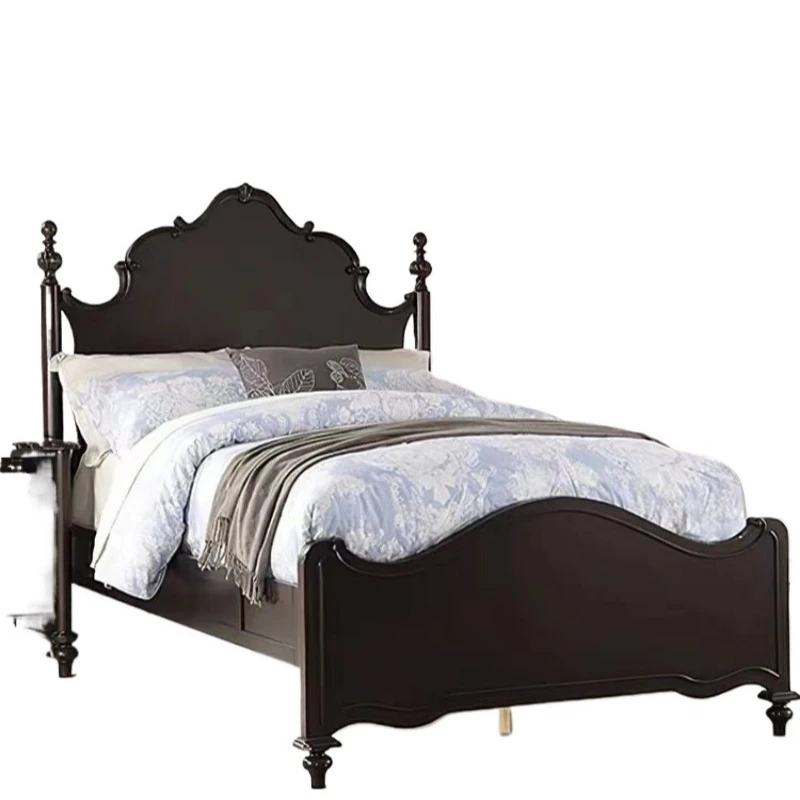 

American solid wood bed antique ivory white 1.8 meters double bed French master bedroom carved children's bed