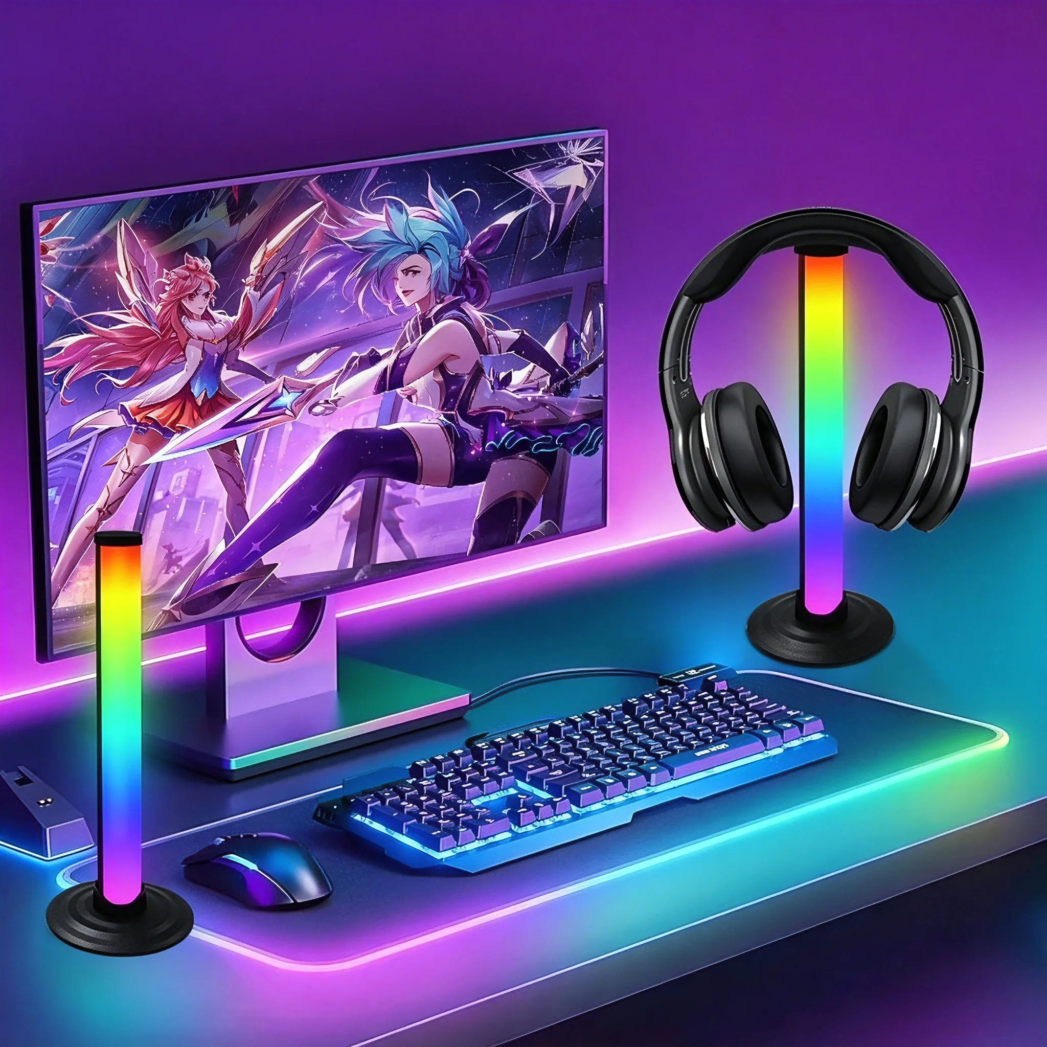 Computer Esports Atmosphere Light Music Rhythm Light Band Remote Control APP Control Detachable Pendant Earphone Placement Stand
