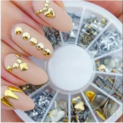 300 Pcs/ Set  6 Styles Silver / 3D Shiny Metallic Luster Nail Decoration Wheel Round Stickers Area Punk Rivet Studs