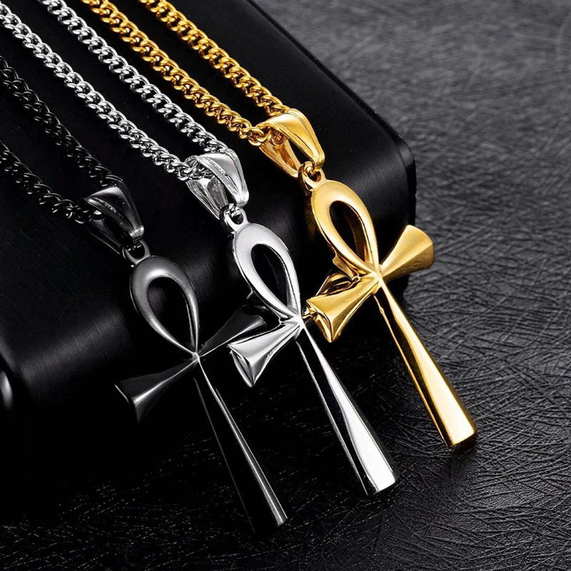 Amulette pendentif égyptien Ankh Crucifix colliers pendentifs en acier inoxydable symbole de la vie croix colliers bijoux cadeaux chaînes