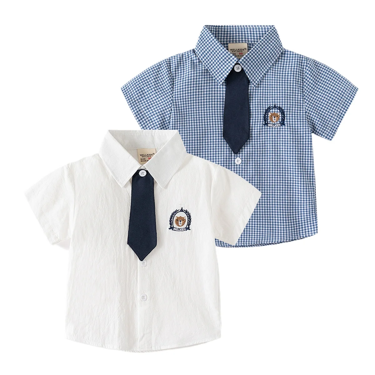 Toddler Boys Shirts with Tie Elegant Kids Tops Summer Children's Clothes