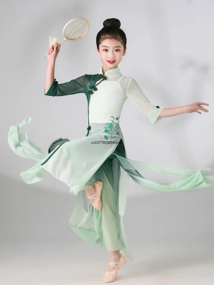 Dziecko chiński klasyczny Yangko kostium taneczny dziewczyna narodowy Fan Dance Dress orientalny Hanfu Folk Dancewear parasol strój do tańczenia