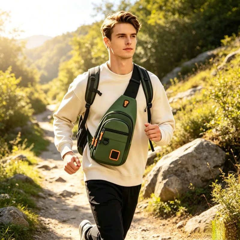 Bolso de pecho portátil e impermeable para hombre, mochila cruzada ligera, disponible en negro, verde militar y verde lago, para uso diario al aire libre
