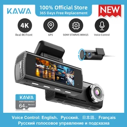 KAWA Dash-Kamera für Autos, 4K-Dashcam vorne und hinten, DVR-Videorecorder, Sony IMX415, Sprachsteuerung, GPS, WiFi, Dashcam D8