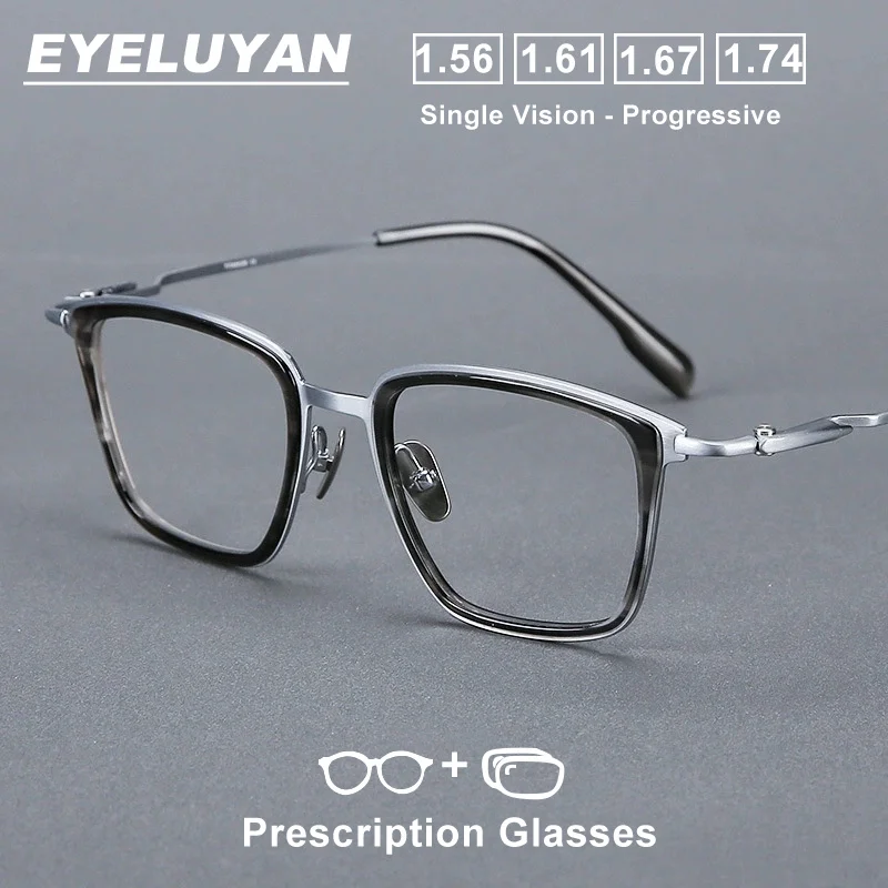 

155mm Size Myopia Prescription Glasses Men Acetate Titanium Large Eyewear Customize Progressive Optical Spectacles