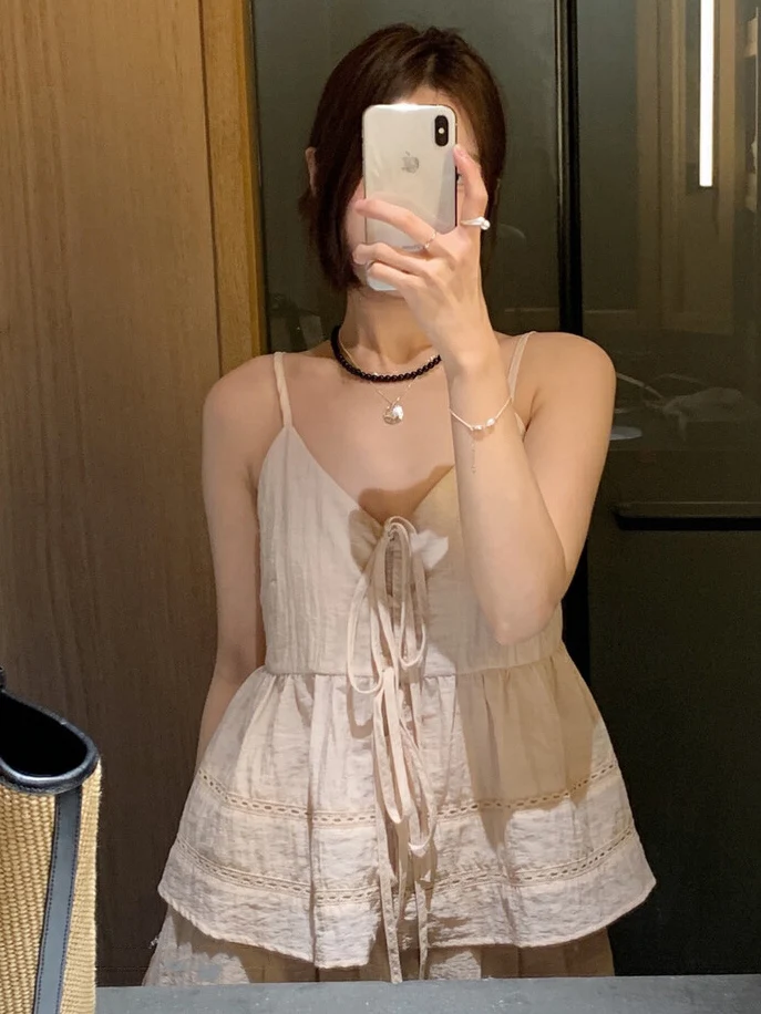 Summer Thin Two-Piece Set Women's Korean Sle Sweet Strapl Belted Loose Casual Pants Comfortable Breathable Faion Set