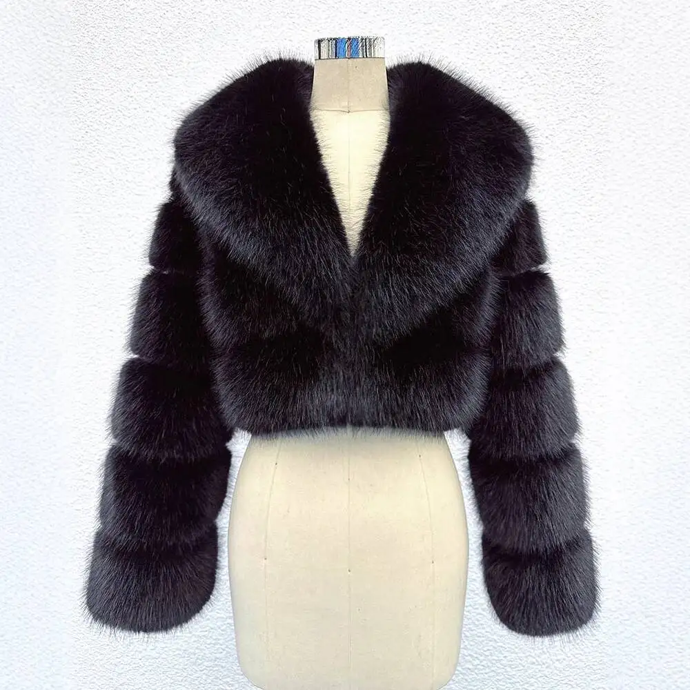 الشتاء النساء أزياء فو الفراء معطف كبير الفراء طوق الخريف قصيرة تقليد الثعلب الفراء رقيق سترة عالية الجودة السيدات فروي معاطف