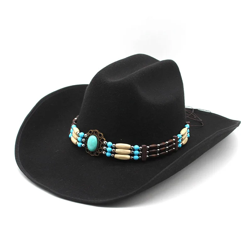 

New Woolen Hat Western Denim Top Hat Men S And Women S Couples Cap Curling Ethnic Style Top Hat