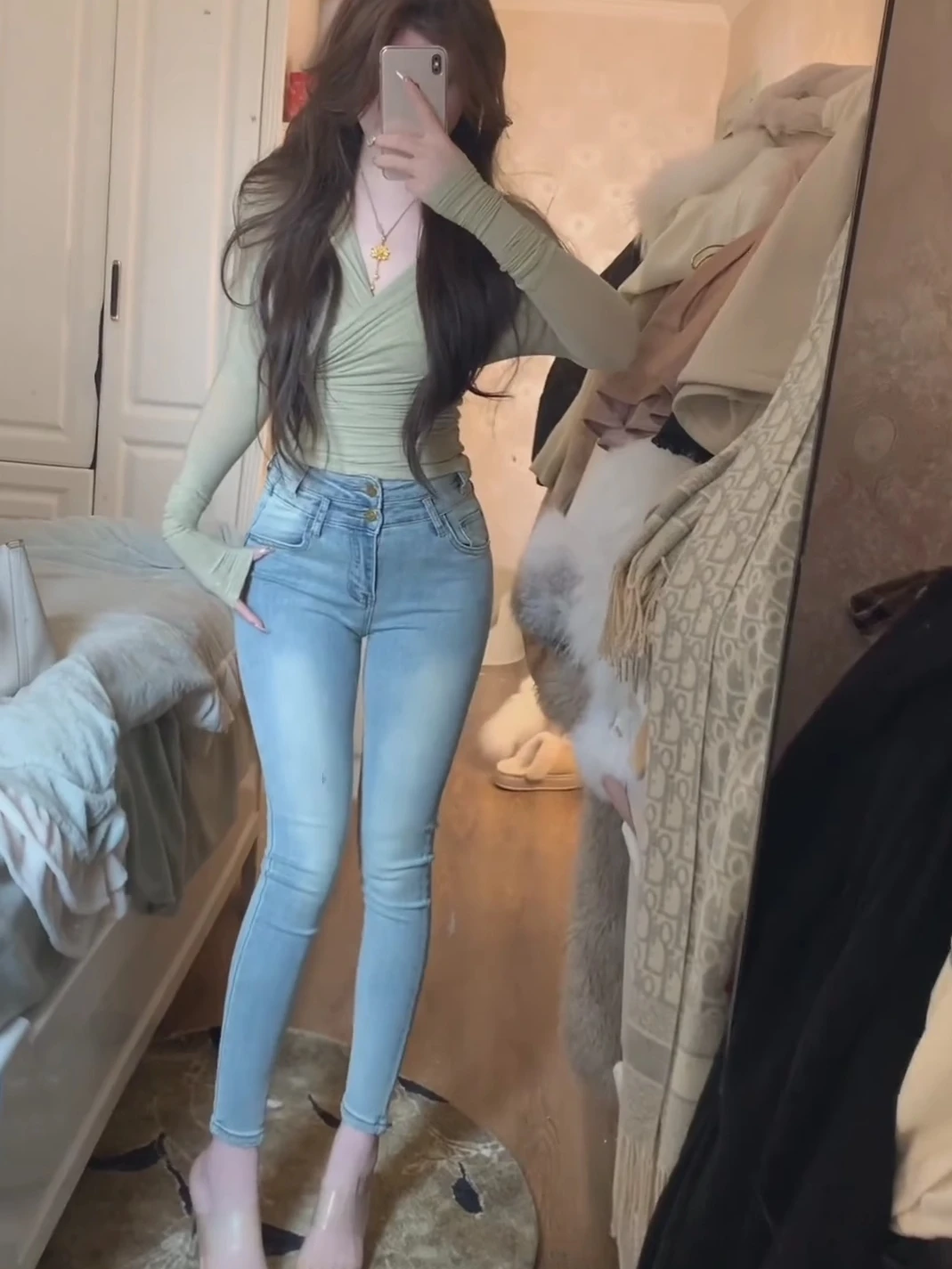 

Spring New High Waist Stretchy Denim Slimming Pencil Jeans Faionable Blue Butt Lifting Elastic Nine Point Pants Women's Clo...